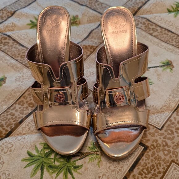 Guess Rose Gold Metallic Wedge Sandals 7.5  NEW - Picture 1 of 7